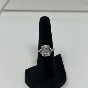 925 Sterling Silver Solitaire Cubic Zirconia Stone Ring Size 5